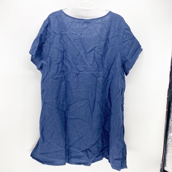 Pure Jill linen longline tunic split hem oversized blue summer cover up top - Picture 7 of 7